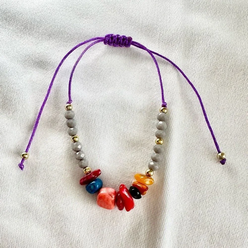 Multi-color stone and sparkly bead friendship bracelet